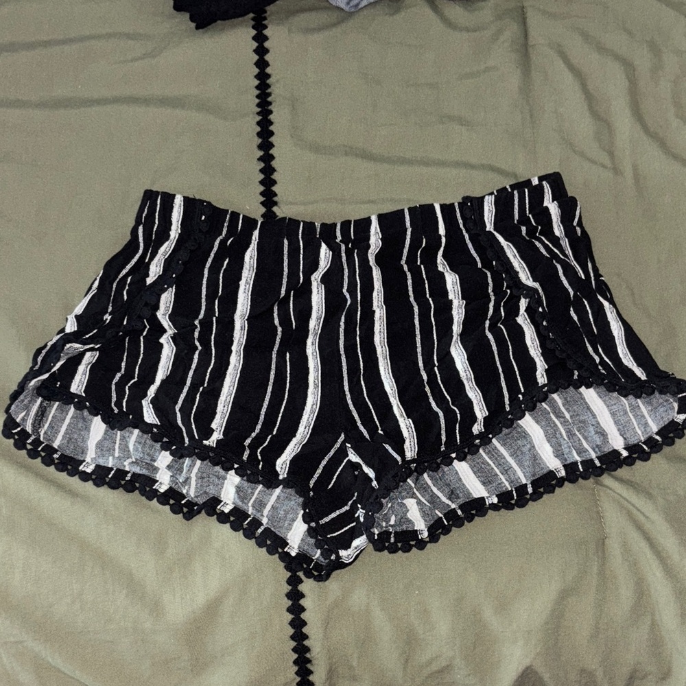 Black and White Striped Women's Shorts